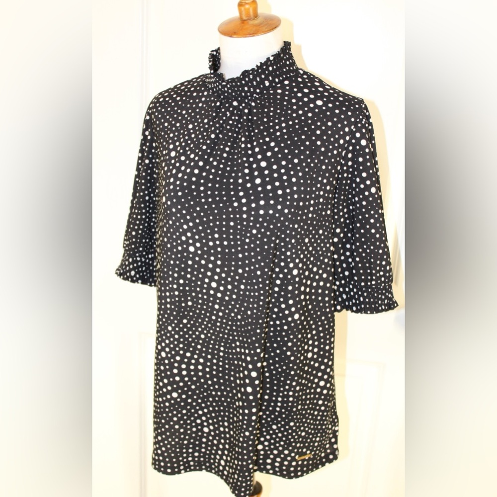 Anne Klein Black and White Polka Dot Blouse size large NWT